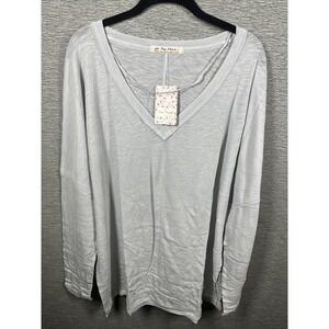NEW Free People Women's On My Mind V-Neck Long Sleeve Shirt Light Gray Size M